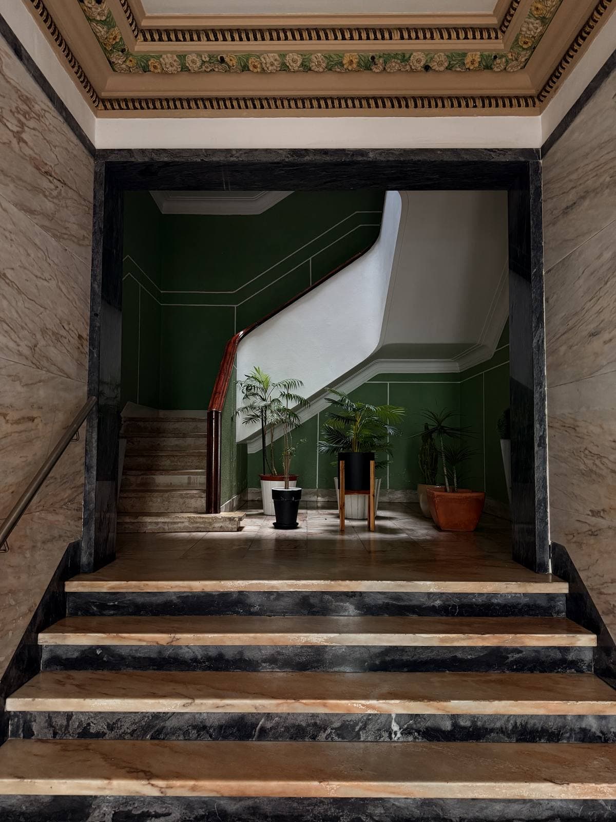Stairwell, Lone Figure Below — Graça, Lisbon · Fine Art Print